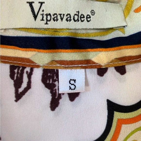Vipavadee Multi Color Shirt Womens Size S Button Front Bohemian Artsy Cotton - Picture 8 of 8
